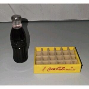 Vintage Coca-Cola Miniature Bottle And Bottle Holder Mini Yellow